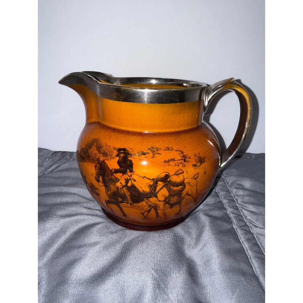 Ridgway England Coaching Days & Ways Pitcher Amber Silver Luster Rim 5.25in